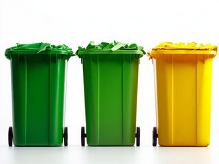 Recycling bins in green and yellow colors for waste management