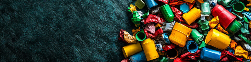 Recycling concept with colorful plastic waste on textured background