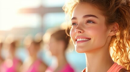 A group of diverse individuals laughing and enjoying a yoga class in a bright, sunlit studio, promoting physical activity and mental wellbeing.