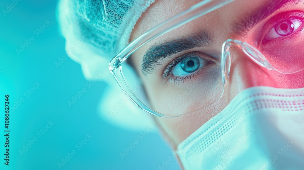 Poster a surgeon skillfully using a laparoscopic instrument during a minimally invasive procedure, highligh
