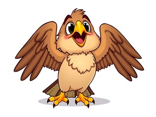 Naklejka premium Cheerful Brown Bird Cartoon Illustration: A Happy Wingspan. AI Generated