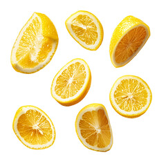 Obraz premium Fresh lemon slices isolated on black background, citrus fruit concept.