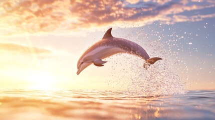 Fototapeta premium Joyful Dolphin Splashing in Pristine Ocean Waters - Capturing the Playful Aquatic Charm of Marine Life