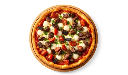 Delicious Mushroom and Mozzarella Pizza on Wooden Board. AI Generated