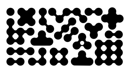 Collection of Brutalist, metaball, morphing abstract geometric shapes and elements. Modern, minimalist contemporary primitive geometric shapes and elements