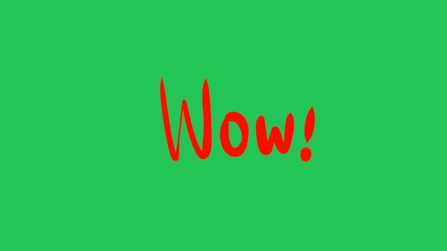 The word Wow in red, with a brushstroke style, set against a green background