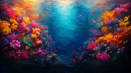 Obraz premium A vibrant coral reef texture with colorful corals and diverse marine life, creating a lively and colorful underwater scene. Perfect for ocean, marine, or tropical-themed design projects.
