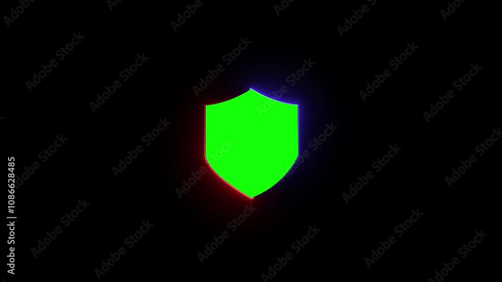 Poster security shield icon with neon line animation. abstract neon shield icon animation.