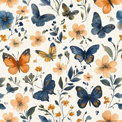 Seamless butterfly pattern design with watercolor style, nature-inspired