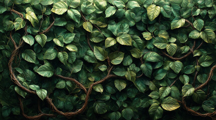 A dense, textured jungle vine with twisting, interwoven patterns, showcasing the complexity and richness of jungle flora, ideal for nature, adventure, and exotic themes