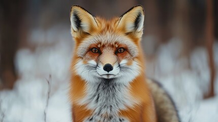 Fototapeta premium Portrait of a Curious Red Fox in Winter