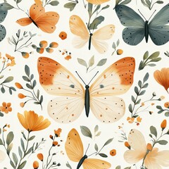 Seamless butterfly pattern design with watercolor style, nature-inspired
