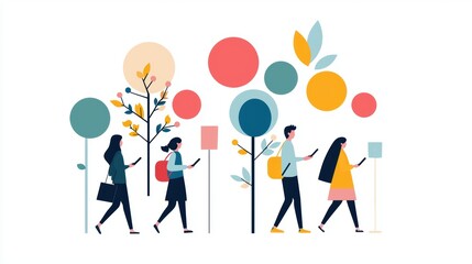 A group of people using a mobile app on their smartphones, interacting with its features and enjoying its seamless user experience.
