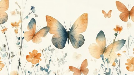 Seamless butterfly pattern with soft pastel tones for elegant nature-inspired designs