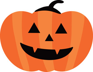 Cartoon Halloween pumpkins spread out horizontally. Isolated on a transparent background.