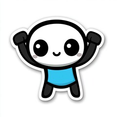 Happy Cartoon Character with Big Eyes and Upraised Arms