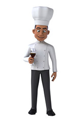 Fun 3D cartoon chef drinking wine with alpha