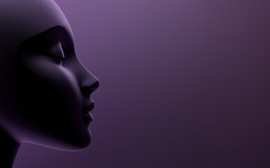 3D abstract human face profile isolated on a midnight purple background
