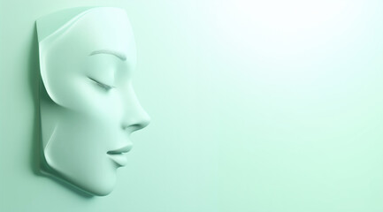 3D minimal abstract human face profile isolated on a pastel mint background