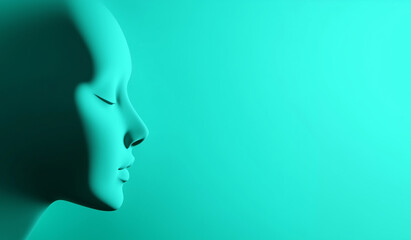 Obraz premium 3D abstract human face profile isolated on a vivid teal background 