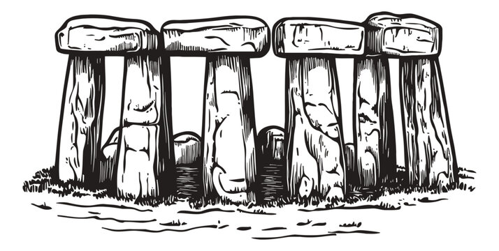 stone henge engraving black and white outline