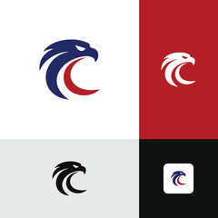 Red And Blue Eagle Head Logo Design Hawk Falcon Power Force Patriotic America Patriot Politics