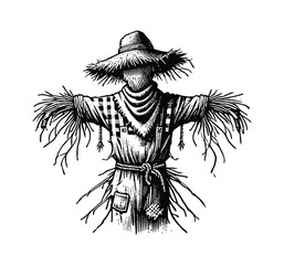 scarecrow engraving black and white outline