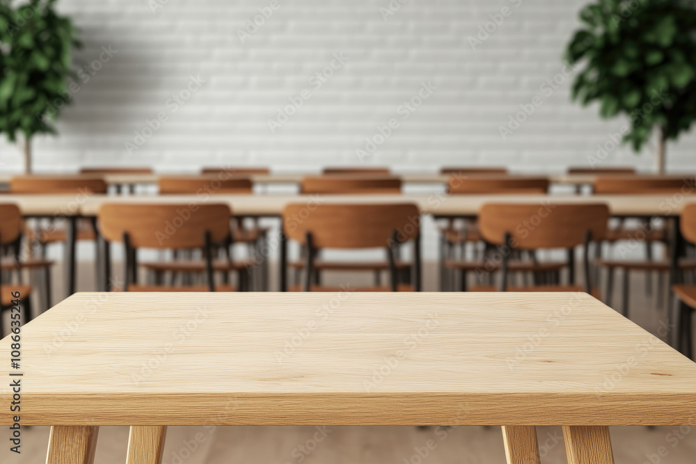 Poster classroom setup educational space table focus modern environment eye-level view learning atmosphere