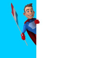 Fun 3D cartoon superhero with the flag from Luxembourg, alpha channel included