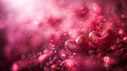 Obraz premium Sparkling pink heart amidst vibrant bokeh for a romantic and festive background perfect for celebrations 