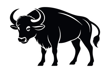 Black silhouette of a buffalo with clean design, black and white design on white background