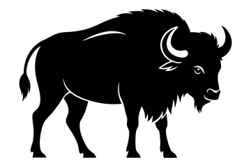 Black silhouette of a buffalo with clean design, black and white design on white background