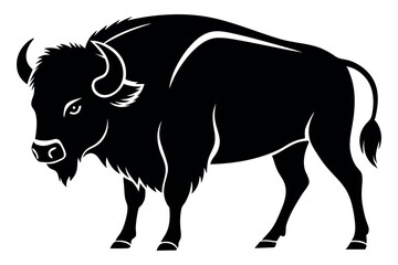 Black silhouette of a buffalo with clean design, black and white design on white background