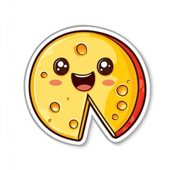 Fototapeta premium Smiling Cartoon Cheese Wedge with Holes and Red Crust