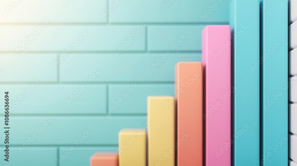 Poster a colorful bar graph rises against a turquoise wall, representing data trends or performance metrics