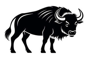 Black silhouette of a buffalo with clean design, black and white design on white background