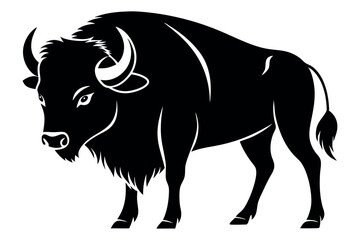 Black silhouette of a buffalo with clean design, black and white design on white background