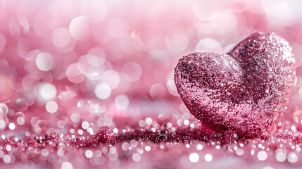 Fototapeta premium Sparkling pink heart amidst vibrant bokeh for a romantic and festive background perfect for celebrations 