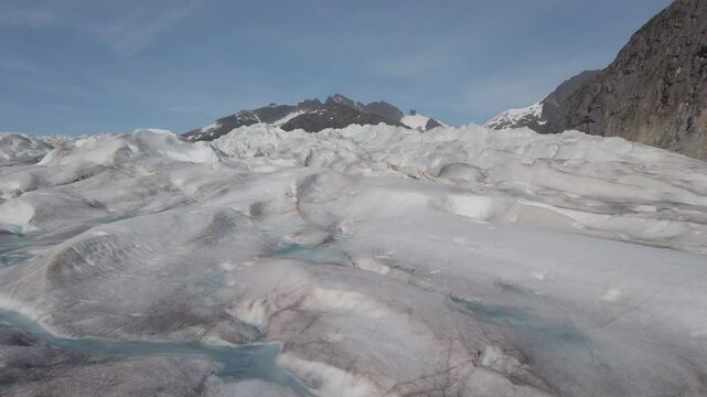 Glacier landing on an icefield atop a mountain near Juneau, Alaska