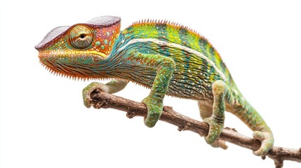 Obraz premium Vibrant Veiled Chameleon Perched on a Branch