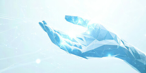 A hand is shown in a blue color with a white background