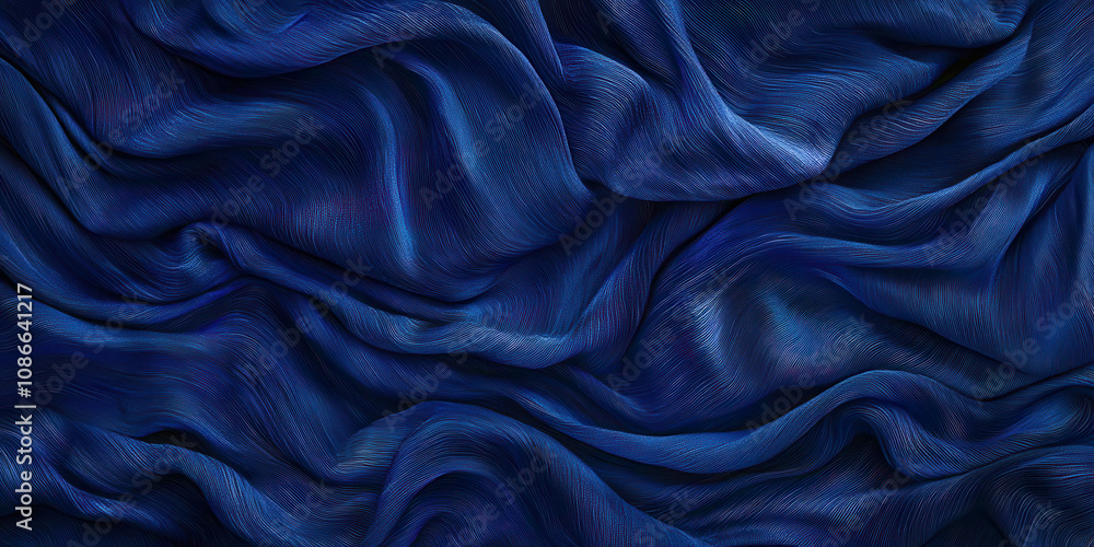 Poster a blue fabric with a pattern of waves and swirls