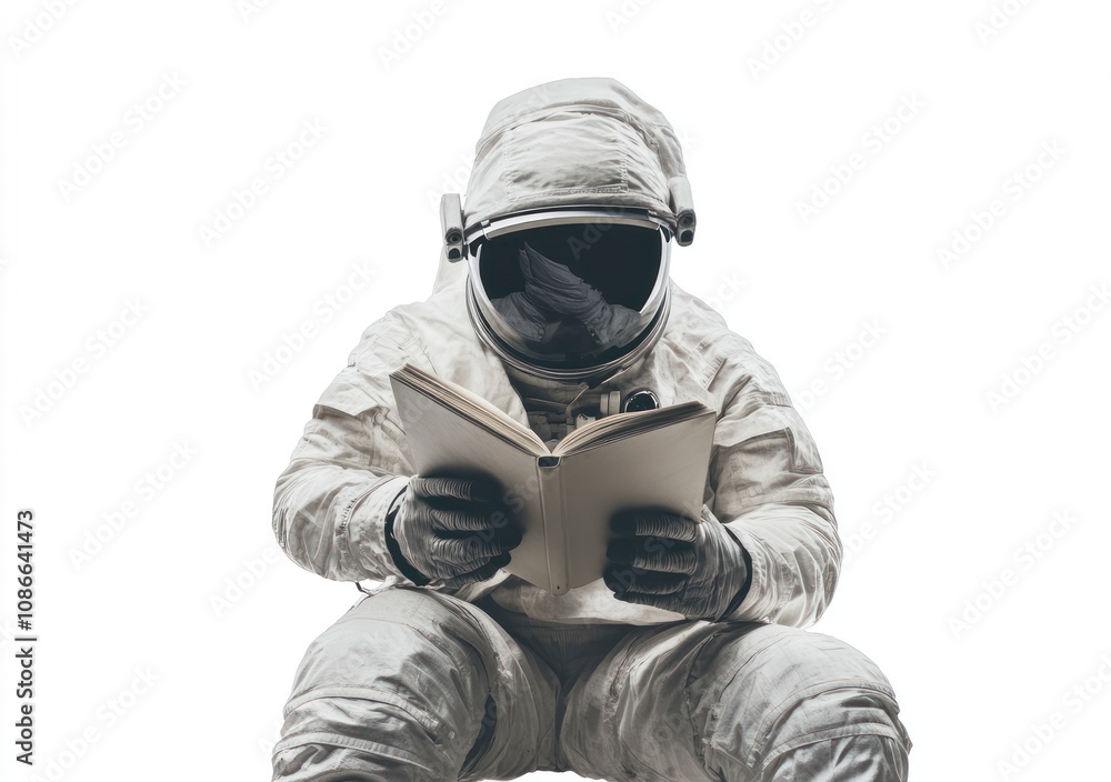 Leinwandbilder an astronaut reading a book, symbolizing knowledge and exploration in a surreal setting.