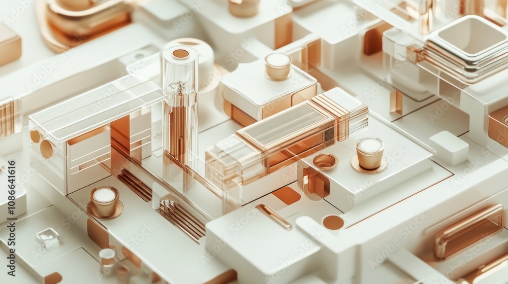 Fototapete a futuristic, abstract representation of a circuit board with transparent and metallic elements.