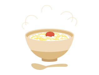 梅干しいりの卵粥をイメージしたイラスト　スプーン付きバージョン