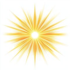 Sunburst graphic with radiant yellow rays on white isolated background.