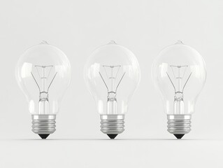 Three clear light bulbs on a white isolated background.