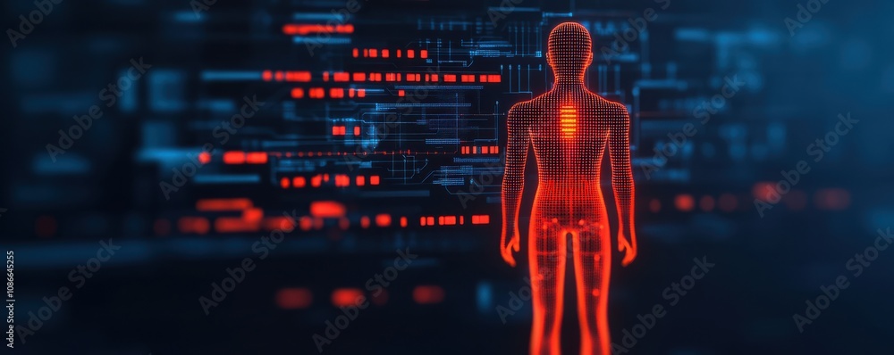 Aufkleber a digital representation of a human figure surrounded by abstract data patterns, symbolizing the int