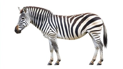 Fototapeta premium Striped Zebra Standing Against a White Background