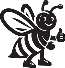 Honey bee mascot character silhouette vector illustration isolated on white background